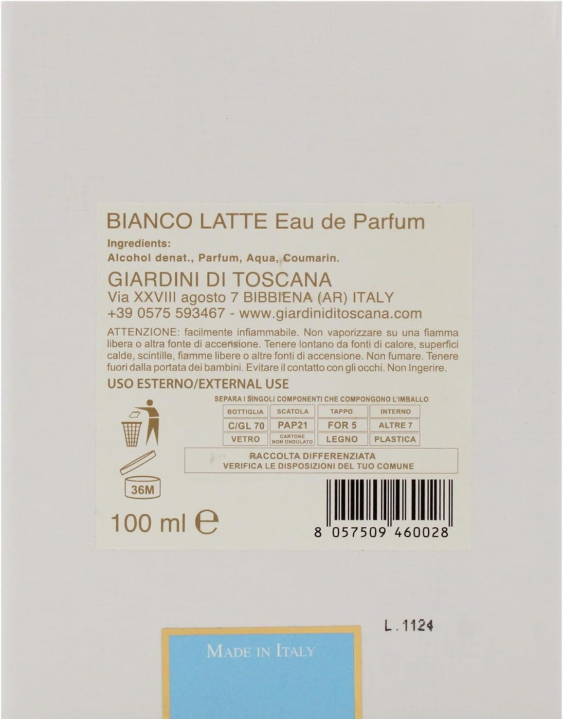 DUCCI GIARDINI DI TOSCANA BIANCO LATTE (U) EDP 100ML